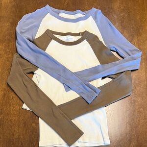 Brandy Melville Cream and Brown Raglan Tops Ribbed (Set of 2) OS/Medium